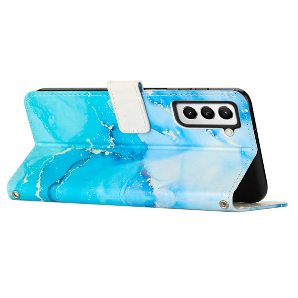 Marmormönsterutskrift cover för Samsung Galaxy S23, Pu läder hopfällbart stativ Flip case med rem Blue     Green