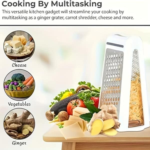 Multifunctional Stainless Steel Grater with Container, Double-Sided Grater for Vegetables and Cheese, Kitchen Baking