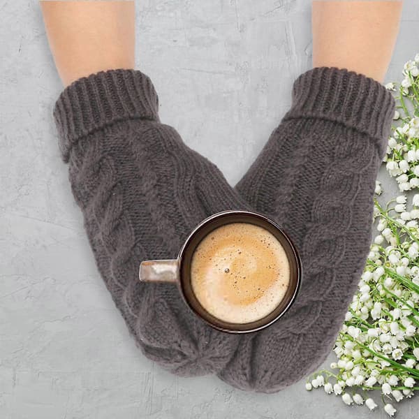 Dame bløde strikhandsker: Varme vinter-essentials. Ensfarvede, tykke vanter til hverdagsbrug Dark Gray One Size