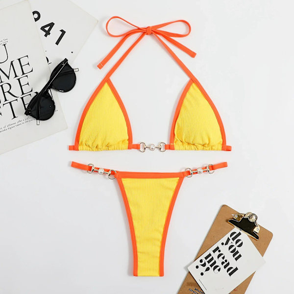 Sexig TwoPieces Bikini Set Dam Slumpmässigt print Bikini Set Push-Up Baddräkt Sandstrand Badkläder Baddräkt Yellow M