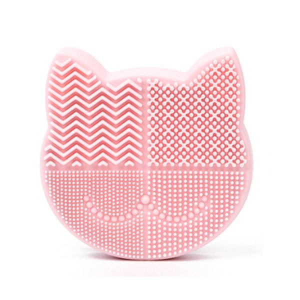 2 i 1 sminkebørste-rengjøringsmatte med børstetørkeholder, silikon-katteformet børsterenspute inkluderer kosmetisk børste