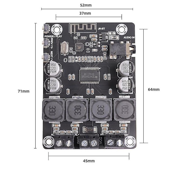 Tpa3118 45w Bluetooth-forstærkerkort Klasse D 45w Bluetooth-forstærkerkort Dc 12v-28v