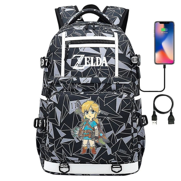 Zelda-link Print Ryggsäck för tonåringar och studenter - Skolväska, bokväska för män och kvinnor - Casual reseväska med USB laddningsport och laptop-komp 9