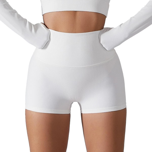 Naisten korkeavyötäröinen Booty Joogashortsit Kesä Biker Shortsit Urheilulliset Leggingsit Lyhyet Housut Harjoitukseen Juoksu Kuntosali Fitness Jooga Swan White L