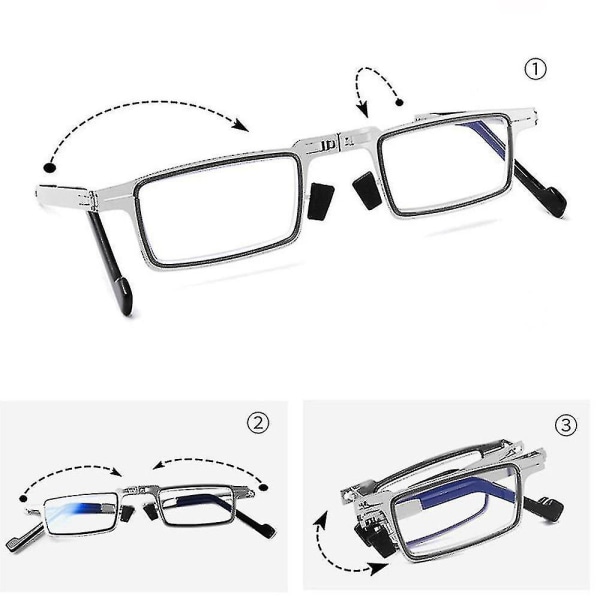 Kannettavat Taitettavat lukulasit Miesten Metalli Pyöreä Neliömäinen Anti Sininen Vaalea silmälasit Presbyopia Silmälasit Kehys Diopteri +1.0 - +4.0 silver square 300