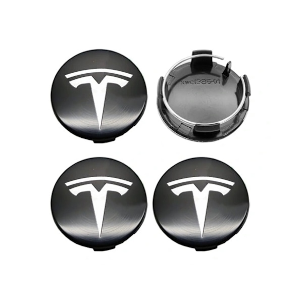 4-pack - Tesla Navkapslar / Center Caps - Bil 77 77 Svart/silver