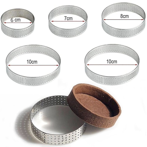 2-10 stk. rustfrit stål kage tærte ring non-stick rund fransk tærte pandekage mousse cirkelform Perforeret dessert dekorationsværktøj 5pcs 7cm