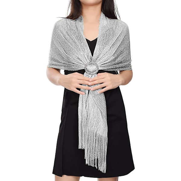 Kvinnor Glittrande Sjalar Och Wraps Silver Sjal Metallic Scarf För Lmell Brud