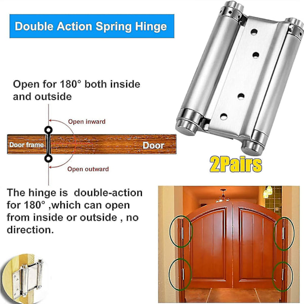 2st Saloon Dörrgångjärn Gond Swing Door Fjäder Gångjärn Lastkapacitet Upp till 15 Kg 76 mm 3 tum