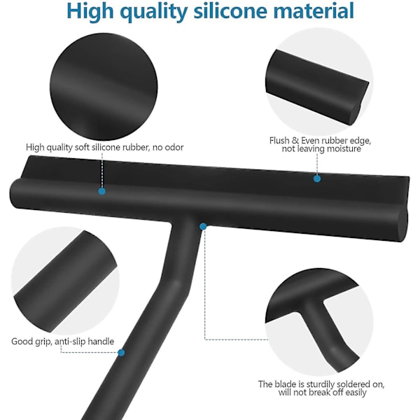 Xceedez duschskrapa för duschdörr i glas, duschvägg, 8,7" silikonskrapa, badrumsskrapa med hängkrok, svart
