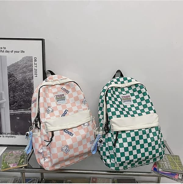 Ternet Rygsæk Gingham Skoletasker Tilbage Til Skoleartikler Til Studerende (pink)