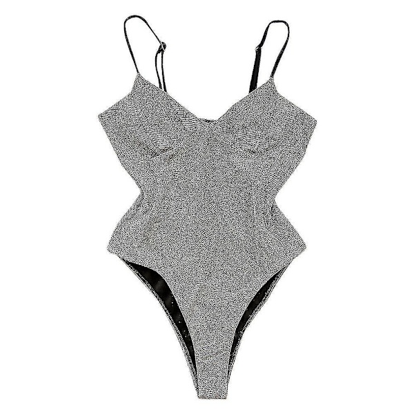 Naisten kimalteleva uimapuku Push Up -osainen uimapuku Sparkly Beachwear uimapuku Grey L