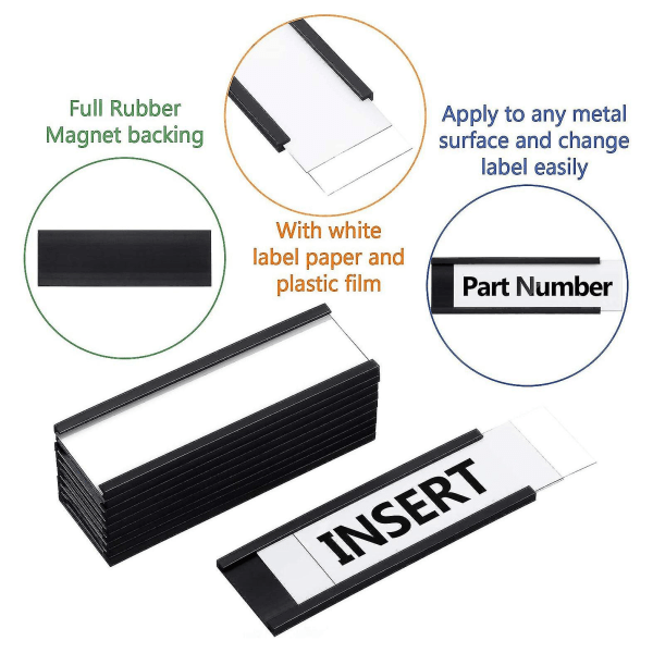 50 kpl magneettiset etikettitelineet, joissa on magneettiset datakorttipidikkeet kirkkailla muovisuojilla metalle