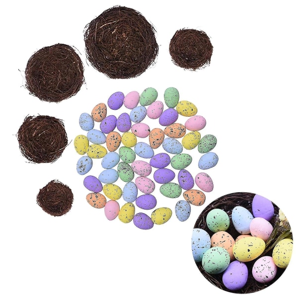 6 sett påskefigurer dekorasjon kunstig fuglerede Ornament fuglemodell reir fugl egg håndverkssett for hage hjemme fuglebur (assortert farge, 1 stk fugl
