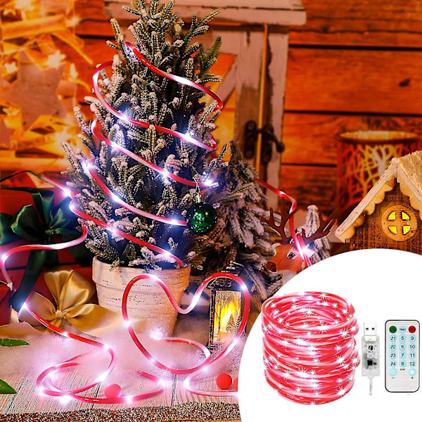 Köysivalot akkukäyttöiset, ulkona käytettävät Candy Cane -köysivalot, vedenpitävät ajastimella, punainen ja valkoinen candy cane -putki itse tehtyihin häihin, juhliin, puutarhaan, käytävään,