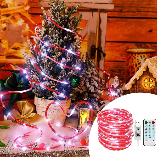 Rope Lights Batteridriven, utomhus Candy Cane Rep Lights, vattentät med timer, röd & vit Candy Cane Tube för gör-det-själv bröllop, fest, trädgård, korridor,