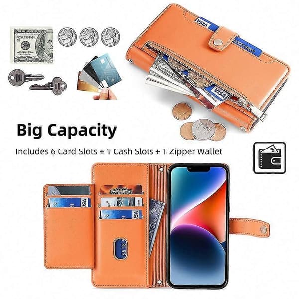 Blixtlåsplånboksfodral för Galaxy A22 5G Orange