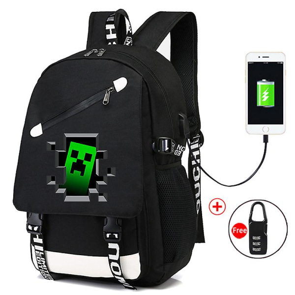 Minecraft Rygsæk Sort Usb Oplader Port Vandtæt rejsetasker Skoletaske 15 Computer Business Taske Vandtæt Mochilas Blue