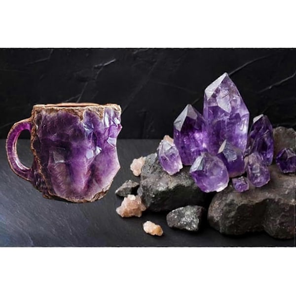 Mineralkrystall Kaffeekrus, Flerfargede Kaffeekrus Med Håndtak, Elegant Krystallgave Til Hjem & Kontor Purple