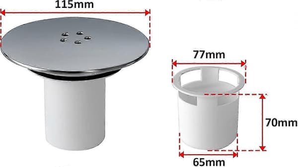 115 mm avtakbart dusjavløpsdeksel, krom avløpsfelle erstatning