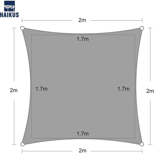 2x2m neliövarjostinpurje, hengittävä HDpe-varjostinkangas (185g/), 2m varjostinverkko, 98 % UV-suojaus patiolle puutarhaterassille ulkoleirintäalueelle, S