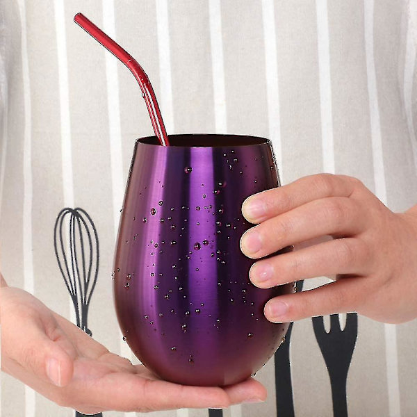 2 stk Vinglass Rustfritt Stål Stemløst Vinglass Til Reise Purple