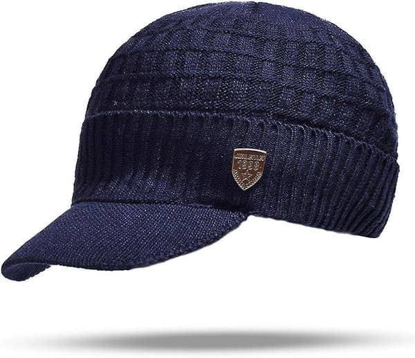Yixda Vintermössa för män med skärm Varm stickad mössa med fleecefoder navy One Size