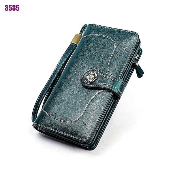 Damplånbok Lång Stor Oljevaxad Läder Clutch Plånbok Handledsväska Organiserad Plånbok -5