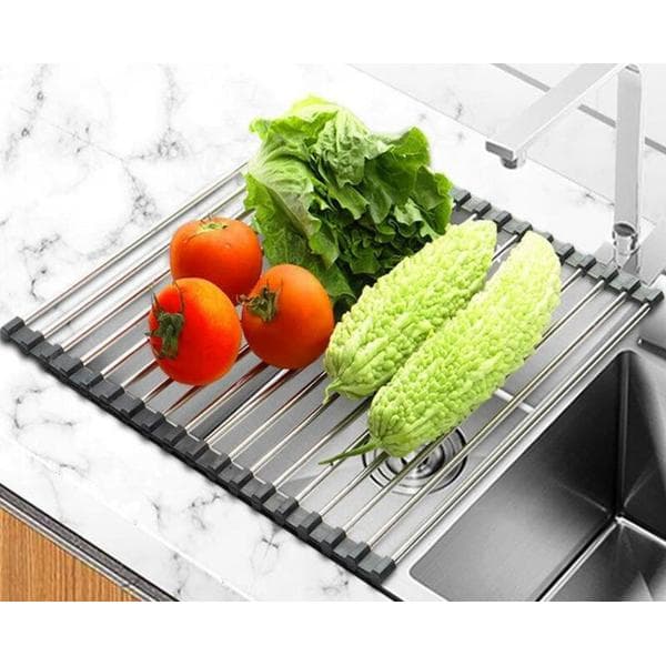 Stainless Steel Dish Rack for Sink Foldable Dish Rack Practical Dish Drainer-43*35cm, Black, 1pc
