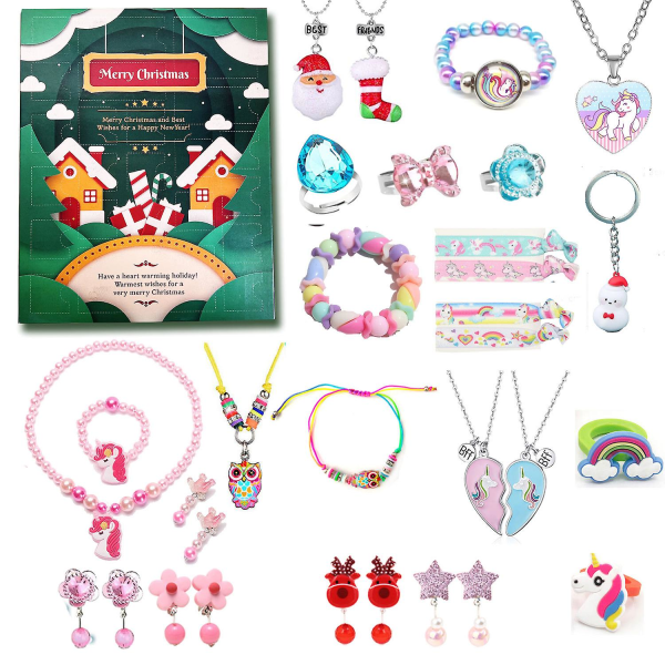 Unicorn Advent Calendar For Girl 2023 jul, 24 dagars nyheter presenter, Unicorn brevpapper, tillbehör, smycken, Countdown Days Style 1