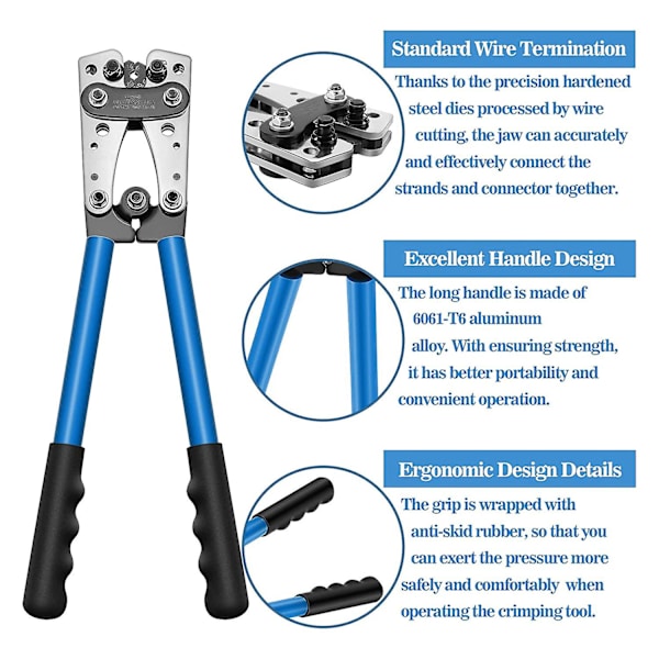 Battery Cable Log Crimp Tool för Awg 10, 8, 6, 4, 2, 1 terminal utan trådklippare och 60 delar 8s