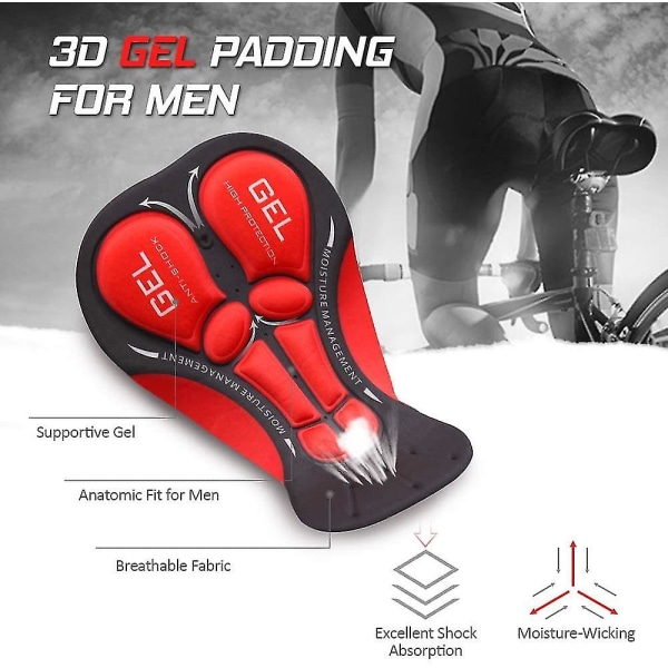 Cykelshorts för män 3d vadderade gel Cykelunderbyxor Andas cykel Cykelunderkläder Cykelkort Red L