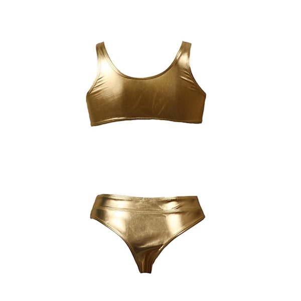 Badedrakt for kvinner, polyesterstoff, reflekterende gylden sølv, egnet for sommeren Gold L Split