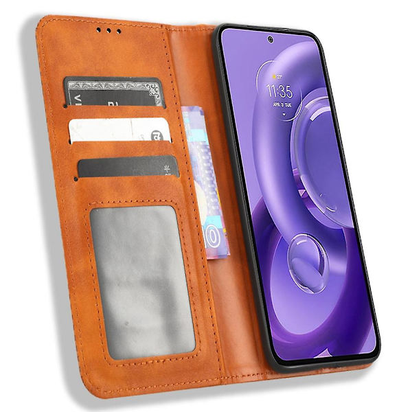 För Motorola Edge 30 Neo 5g Magnetisk Autostängning Retro Pu Läder Case Mönster Telefonställ Cover Brown