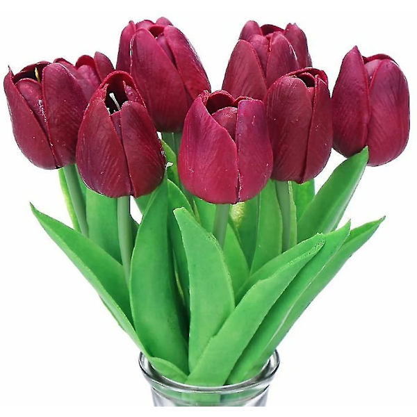 10 stk Imponerende realistisk Touch Pu kunstig tulipanbukett med stilk-gul purple