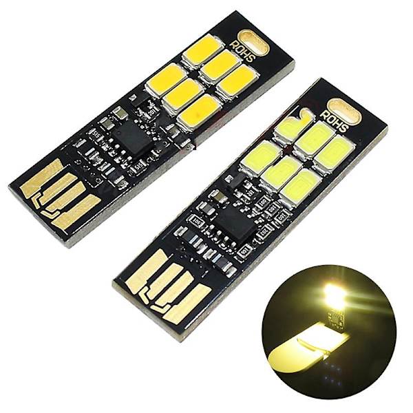 2st Bärbar Mini Dubbelsidig USB Led Light Touch Switch Dimbara Nattlampor Laptop PC Bilinteriör Läsning Varm Vit Lampa| | 2PCS White