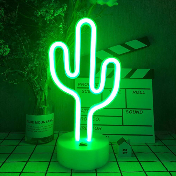 LED kaktusformet neonskiltlys med holder Base Borddekor Nattlampe