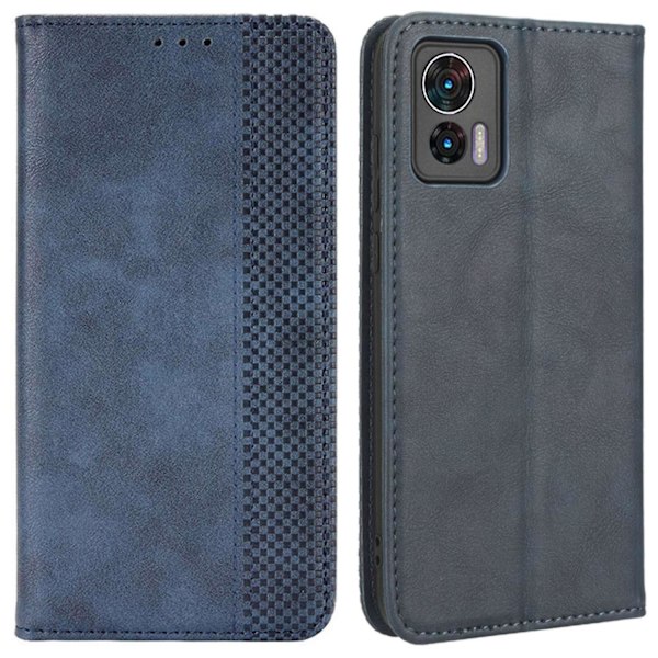 För Motorola Edge 30 Neo 5g Magnetisk Autostängning Retro Pu Läder Case Mönster Telefonställ Cover Blue