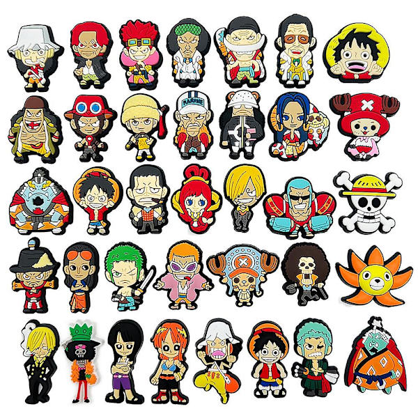 36 st Anime One Piece Series Characters Skor Berlocker För Crocs Clog Sandaler Dekoration Inredning Tillbehör Presenter