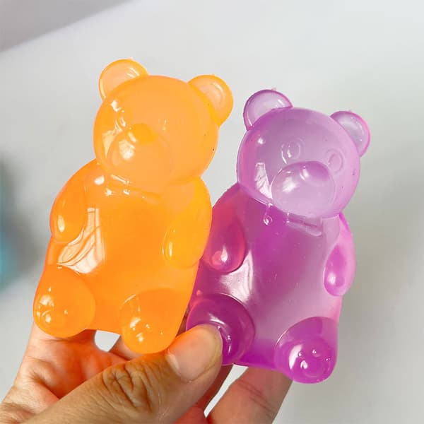 Stretchy Gummy Bear Squishies, Transparent Glitter Design, 4-Pack Portable Fidget Toy