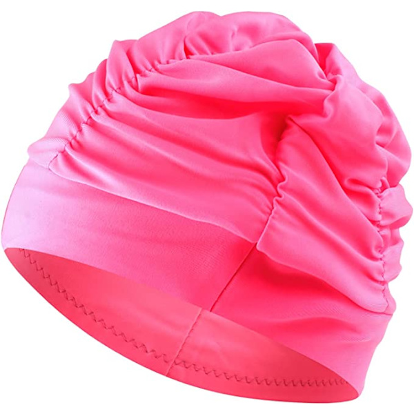 Badmössa för kvinnor Cap för långt hår Stor cap i nylon Plisserad hög elastisk cap för tjockt lockigt långt kort hår