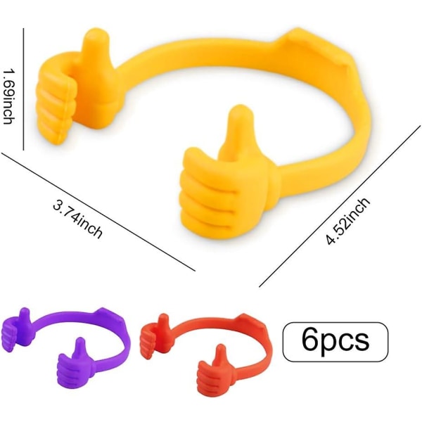 6 deler Tommel opp-telefonholdere, Tommel opp-mobiltelefonholder, Universal Justerbar fleksibel silikon-nettbrettholder for stasjonær smarttelefon