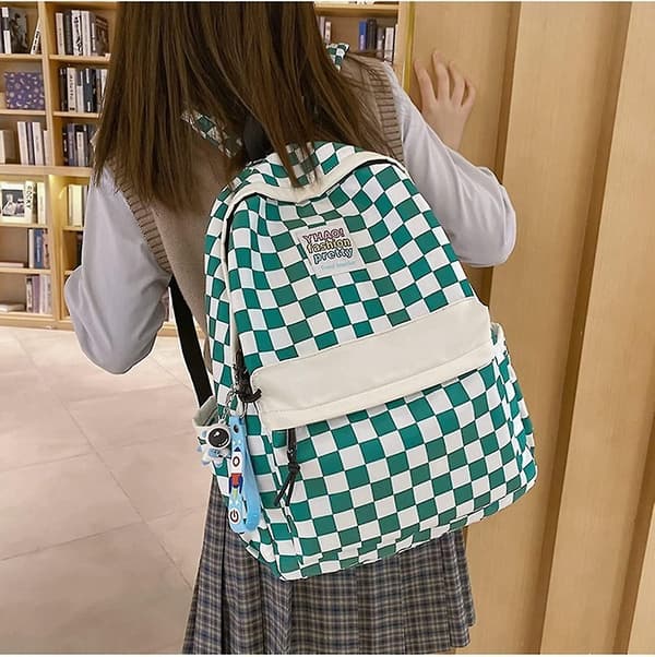Ternet Rygsæk Gingham Skoletasker - Tilbage Til Skoleartikler Til Studerende (grøn)