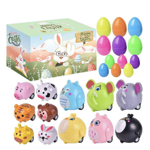E-ggs med leksaker inuti - färgglada förfyllda påskägg med söta djur för toddler påskgåvor, påsk E-gg Hu-nt Party Favors