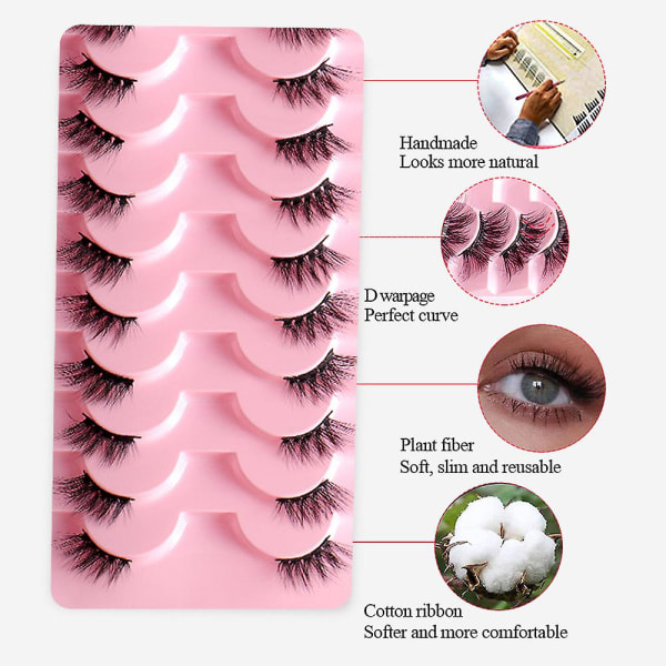 Naturlige halve vipper Korte Wispy Faux Mink Lashes Falske øjenvipper 10 par