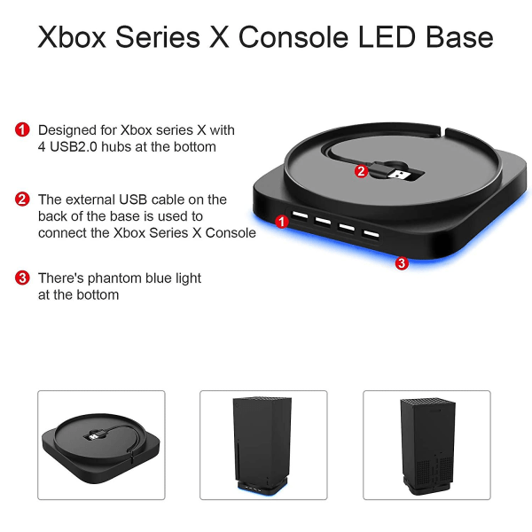 Xbox Series X -konsolijalusta 4-porttinen USB 2.0 -keskittimen yhdistelmätelakointiasema sinisellä valolla