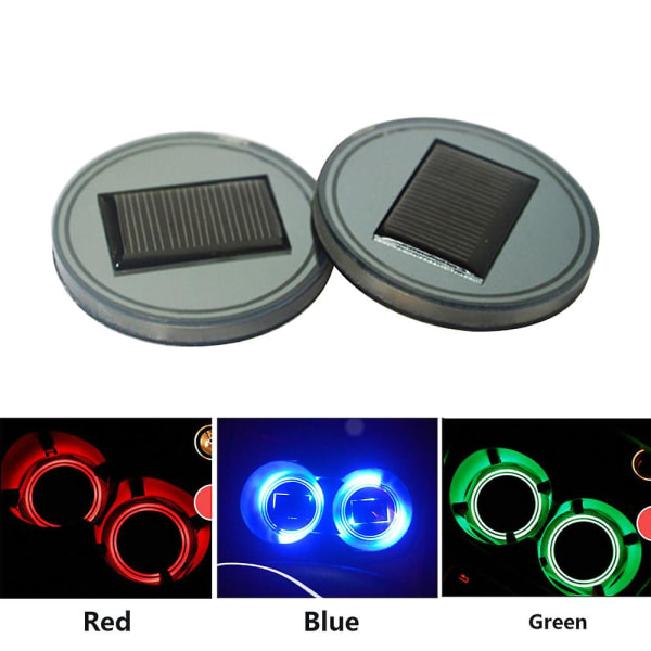 2st Mugghållare Led Solar Cup Pad Fordons Cup Coaster Automotive Led Atmosphere Lights Vattenkoppshållare Lampa Anti-slip matta - Dryckeshållare Blue