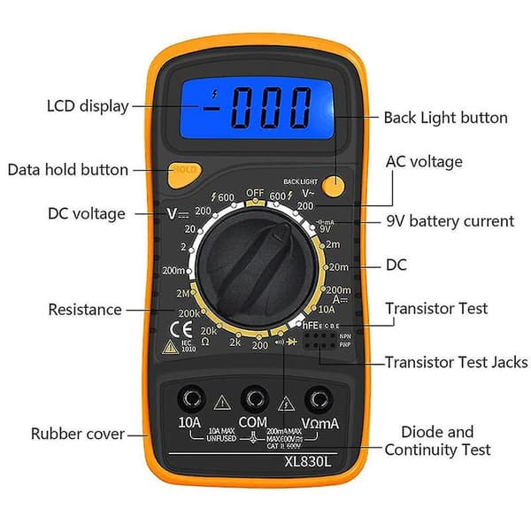 Digitalt multimeter voltmeter tester multi meter bakgrunnsbelysning LCD måleverktøy elektronisk testmete
