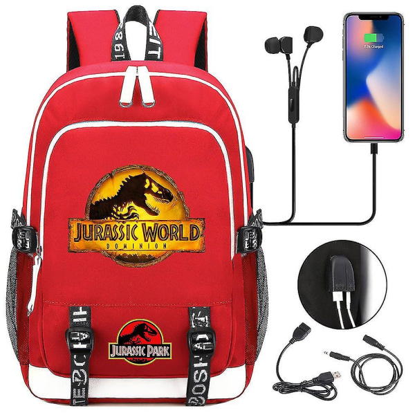 Jurassic World Dominion tegneserie drengepigerygsæk med usb-opladning - Skolebogstaske til børn af høj kvalitet, Mochila rejsetaske 5