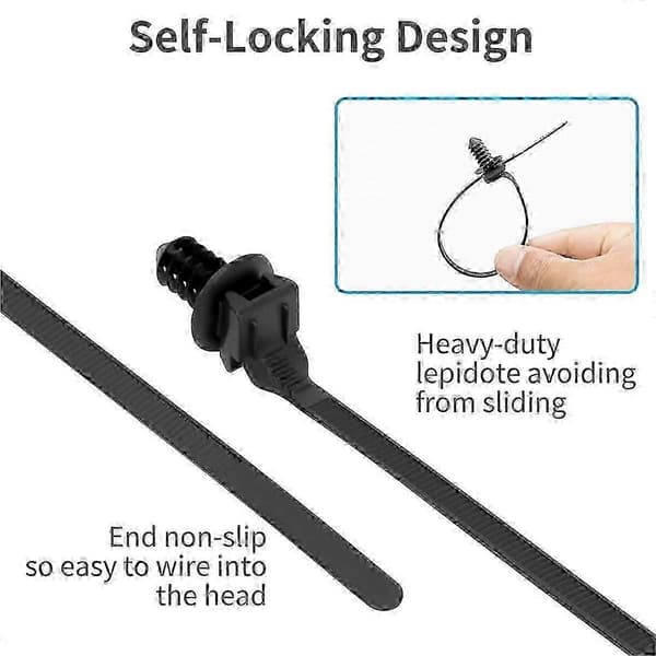 100 STK Træ Nylon Push Mount Kabelbindere, Ledningsbindere, 2 i 1 Selvlåsende Sortiment til Indendørs Ledningsbinding